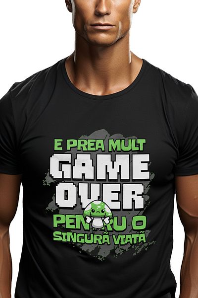 StoryGift Romania Men's Video Game T-Shirt Too Much 'Game Over' For A Single Life With Print On The Front, stg