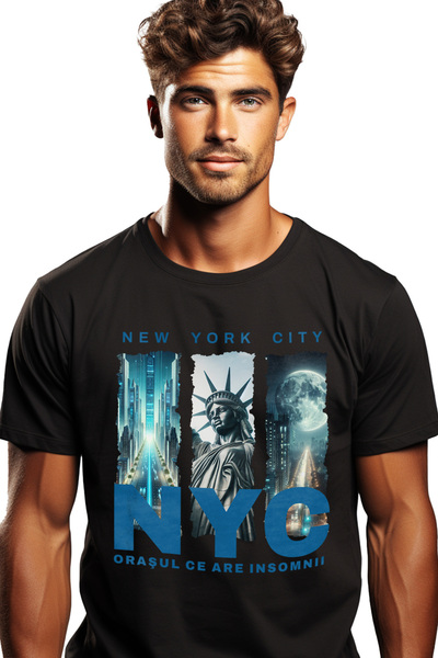 StoryGift Romania Tricou Barbati New York Oras Statuia Libertatii Text Oras C...