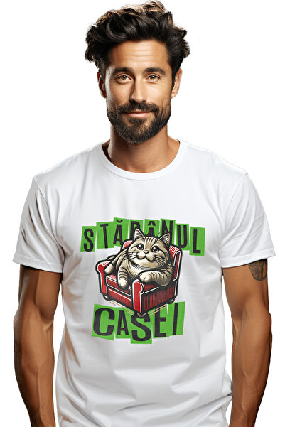 StoryGift Romania Tricou Barbati Pisica Pe Canapea Mesaj Haios Stapanul Casei...