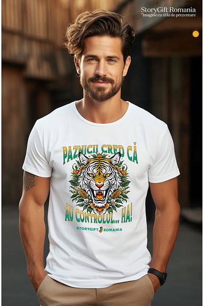 StoryGift Romania Men's T-Shirt Angry Tiger Text Guards Think They're In Control, Prison Funny Animal D Stg