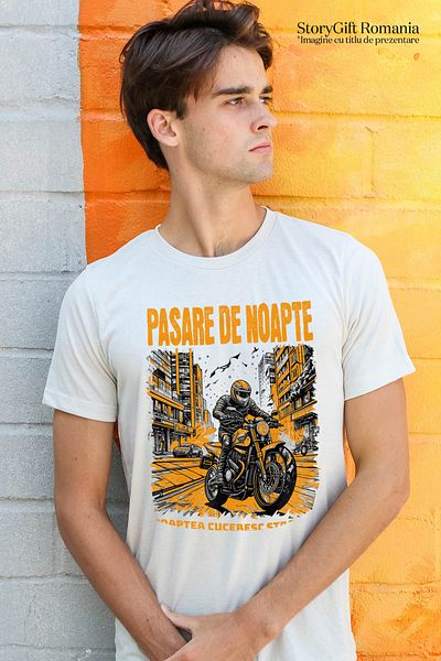 StoryGift Romania Tricou Barbati Pasare De Noapte Cuceresc Strazile Motor Viteza Cu Imprimeu Pe Fata, 100% Stg