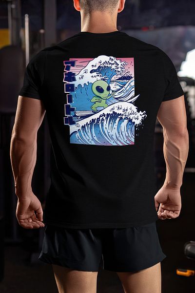 StoryGift Romania Tricou Barbati Extraterestru, Surfing, Valuri Mari, Plaja, Cu Imprimeu Pe Spate, 100% Bumstg