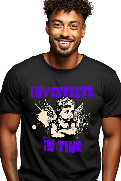 StoryGift Romania Tricou Barbati Inger Suparat Cu Aripi Text Investeşte În Ti...