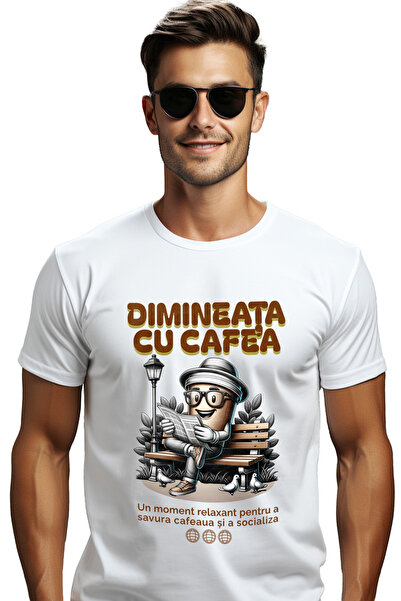 StoryGift Romania Tricou Barbati Dimineata Cu Cafea Un Moment Relaxant Pe Ban...