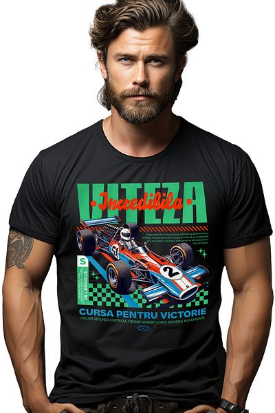 StoryGift Romania Tricou Barbati Masina Formul1 - Viteza Incredibila - Cursa Pentru Victorie Cu Imprimeu Pe Stg
