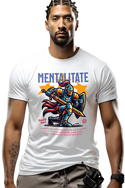 StoryGift Romania Tricou Barbati Mentalitate Cu Imprimeu Pe Fata, 100% Bumbac...