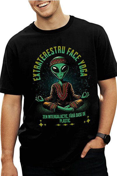 StoryGift Romania Tricou Barbati Exstraterestru Facand Yoga, Zen Intergalacti...