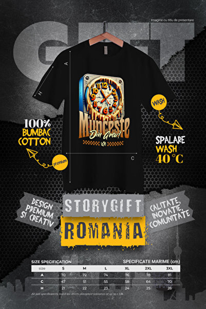 StoryGift Romania Men's T-Shirt Timoul Passes Motivational Text Work Hard! With Print On The Front, 100% Stg