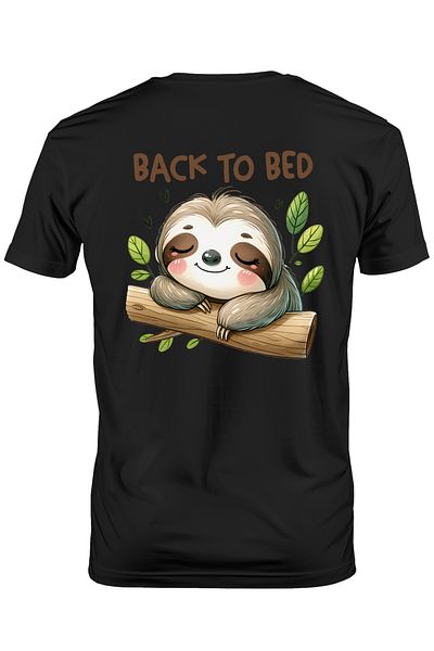 StoryGift Romania Men's T-shirt with Sloth Animal and "back to bed" message, illustration, funny, laugh Stg