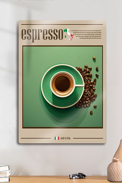 DekorHane Metal Print - Coffe Espresso, Ιταλία, Διακοσμητικός Τραπέζι Καφέ