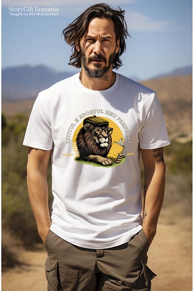 StoryGift Romania Tricou Barbati Leu Citind, Cititul Este Sportul Meu Preferat, Lectura Regele Junglei Cu Imstg