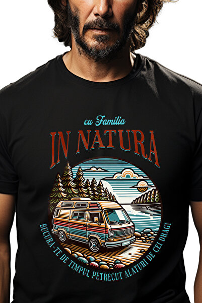 StoryGift Romania Ανδρικό T-Shirt  "Καραβάνι στο Δάσος " Μπλε Λίμνης, Θέμα Οι...