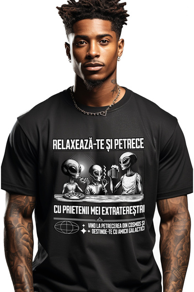 StoryGift Romania Tricou Barbati Grup De Prieteni Scheleti Relaxează-te Și Petrece Cu Pretenii Mei Extrater Stg