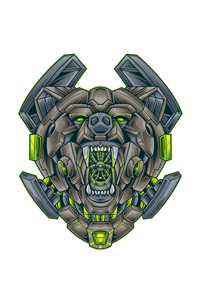 StoryGift Romania Sticker Eticheta 40CM Cu Cap De Urs, Mecha, Robot, Sci FI, Cyberpunk, cu Margini Albe, PVC Vi