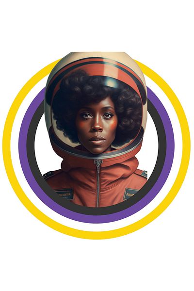 StoryGift Romania Sticker Eticheta 50CM Cu Astronaut, Fata, Spatiu, Sci-Fi, Geometric, Afro, Stiinta, cu Margin