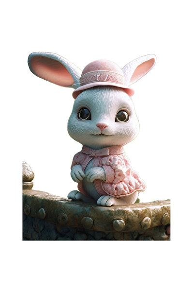 StoryGift Romania Sticker Adeziv 90CM cu Animatie Draguta cu Iepure Alb, Imbracat in Roz, Palarie Roz, Iepurasi,