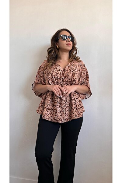 Gizybutik Leopar Desenli Bel Lastikli Bluz