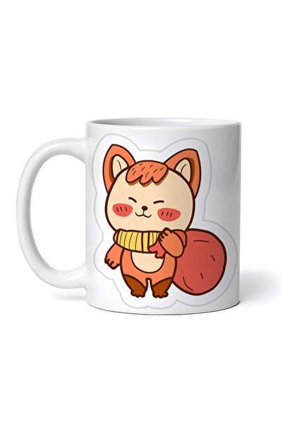 OEM Cană albă personalizată, Vulpe cu gustări, INOVATIX®. 330ml