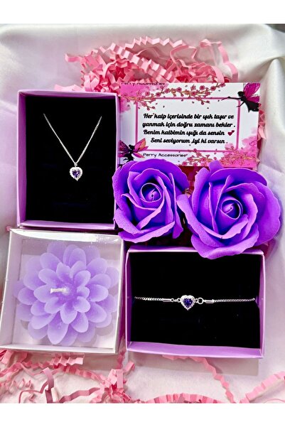 Perry Accesories kararmaz çelik mor kalp kolye bileklik lotus mum ve kokulu g...