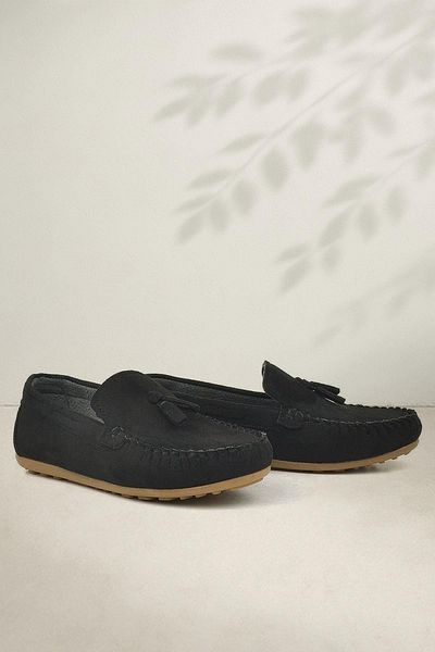 Rakerplus Mocasini tineri pentru bărbați din piele intoarsa neagra