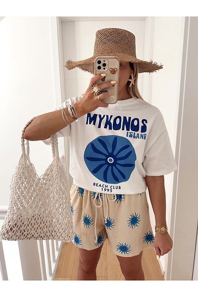 Jose Clothing White Premium Soleil Series Oversize Cut Organic Cotton Short Sleeve Printed T-Shirt