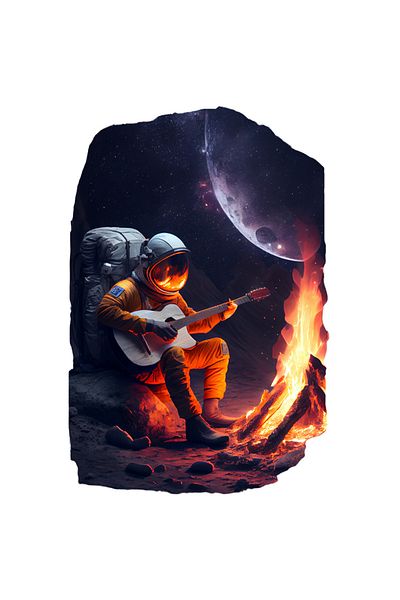StoryGift Romania Sticker Adeziv 90CM Cu Astronaut, Luna, Foc De Tabara, Chitara, Muzica, Spatiu, cu Margini Al