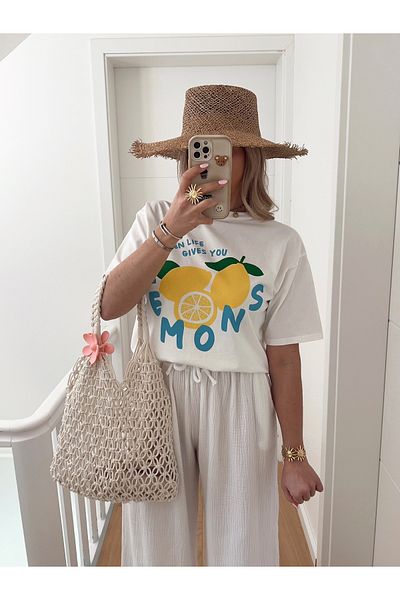 Jose Clothing White Premium Soleil Series Oversize Cut Organic Cotton Short Sleeve Printed T-Shirt