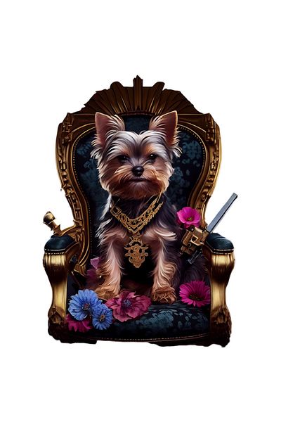 StoryGift Romania Sticker Eticheta 40CM Cu Caine, Yorkshire Terrier, Tron, Flori, Lant, cu Margini Albe, PVC Vi