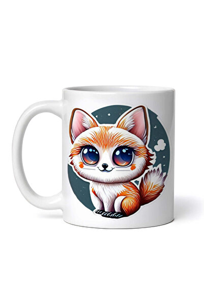 OEM Cană albă personalizată, vulpe cu ochi mari, INOVATIX®. 330ml