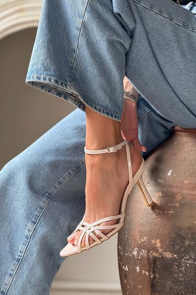 NİŞANTAŞI SHOES Sandale cu toc pentru femei Mery Sedef Matte cu curele la gleznă