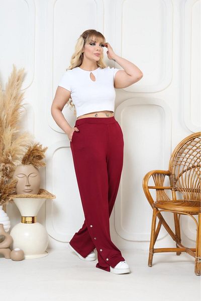 EMEZ Burgundy Snap Fastener Loose Model Pants