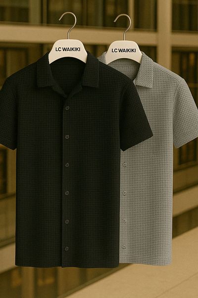 LC Waikiki Advantageous Pack of 2 100% Cotton Premium Men's Summer Button Short Sleeve Shirts