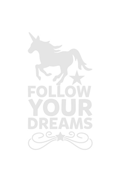 StoryGift Romania Sticker 30CM Exterior with a unicorn and the text "Follow your dreams" - follow your dream