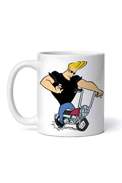 OEM Cană albă personalizată, Johnny Bravo pe bicicletă, INOVATIX®. 330ml
