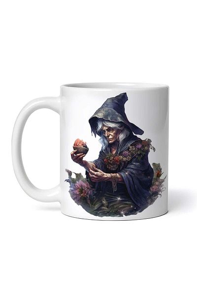 OEM Personalized white mug, Witch with flower garland, INOVATIX®. 330ml