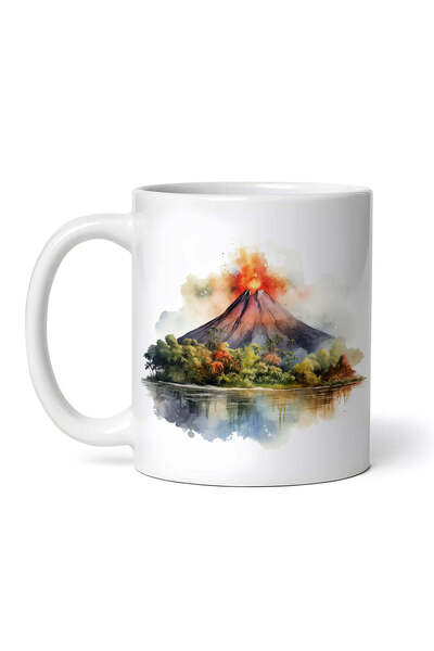 OEM Cană albă personalizată, Vulcan la malul lacului, INOVATIX®. 330ml