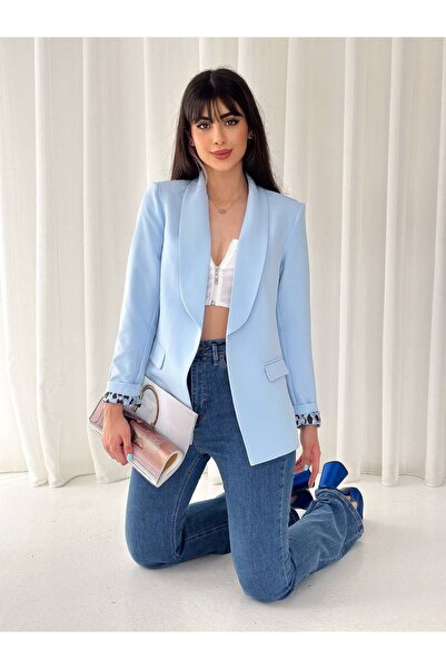 STMT BUTİK Двобортний блейзер з шалевим коміром - леопардовий підклад - смугастий жіночий жакет