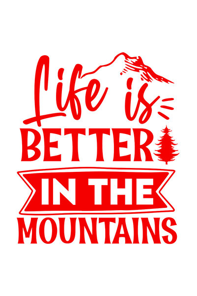 StoryGift Romania Sticker Eticheta 50CM Exterior cu munti si un brad cu mesajul "Life is better in the mountains