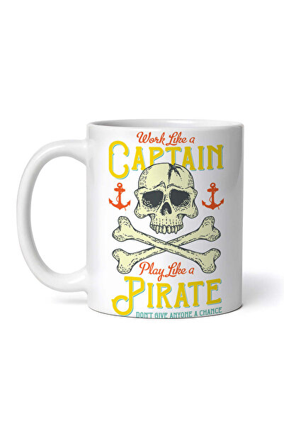 OEM Cană albă personalizată, Lucrează ca un căpitan, Joacă-te ca un pirat, Nu...