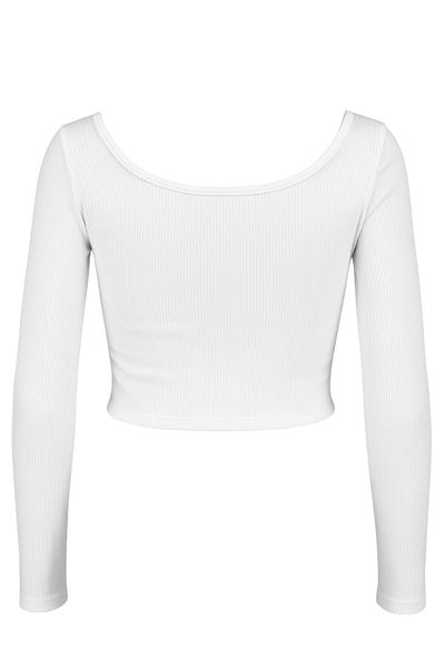 FLAST Women's Blue Zippered Long Sleeve Klei Ribbed Organic Cotton Fabric Crop Top Blouse