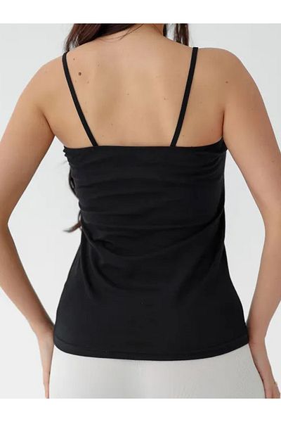 HS İÇ GİYİM Black Transparent Detailed Cotton Rope Strap Tank Top