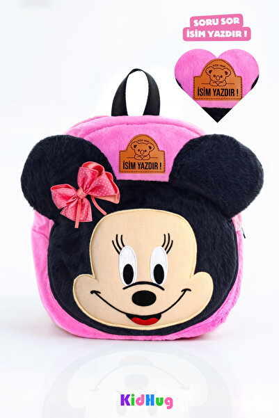 KidHug İsimli Mini Mouse Tarzında Pembe Kız Çocuk Çanta | Kişiye Özel Isimli | Çocuk Sırt Çantası 0-8 Yaş