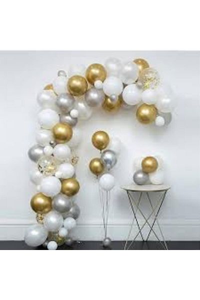 ZENVİVA 30 Pcs White-Gold-Silver Balloon Set