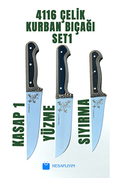 Bordo Kurban 3lü Bıçak Seti -4116 Çelik - Verzalit Sap - 3 Lü Set Yüzme Sıyırma Ve Kasap1 Bıçağı