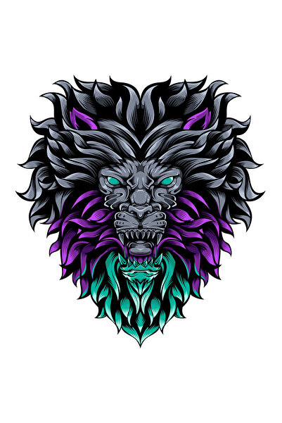 StoryGift Romania Sticker Eticheta 40CM Cu Cap De Leu, Coama, Animal, Abstract, Ilustratie, cu Margini Albe, PV