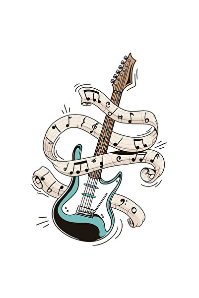 StoryGift Romania Sticker Adeziv 90CM Cu Chitara, Note Muzicale, Iubitori De Muzica, Portativ, Instrument Muzica