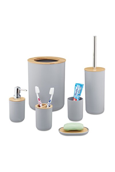 Relaxdays set accesorii baie, perie de toaleta, coș de gunoi, dozator de săpu...