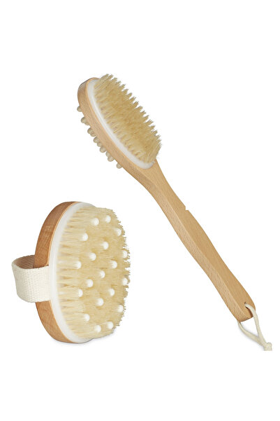 Relaxdays Set de 2 perii de baie, lemn, peri naturali, pentru spate și corp, ...