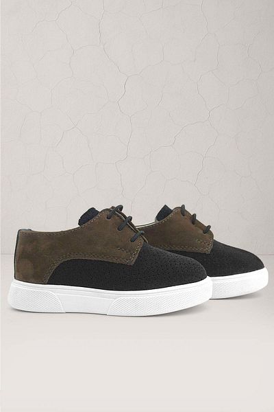 Rakerplus Genuine Leather Black Brown Elastic Boy's Casual Shoes