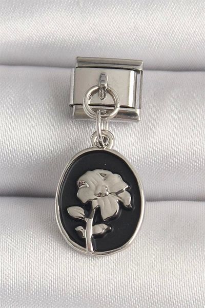 Store 316L Steel Silver Color Silver Flower Embroidered Black Portrait Model Nomination Charm